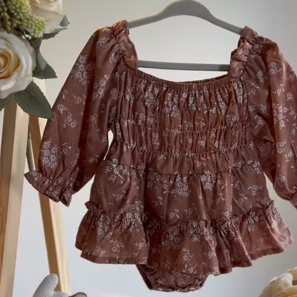 Boho Brown Baby Dress with White Florals